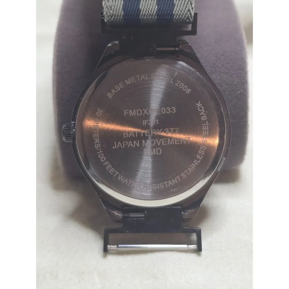 FMD Gunmetal Blue Sunburst Dial Day Date Mens Watch Blue Striped NATO Strap